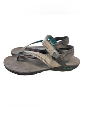 Merrell Drizzle Grey Suede Thong Sandals with Back Strap Size 10